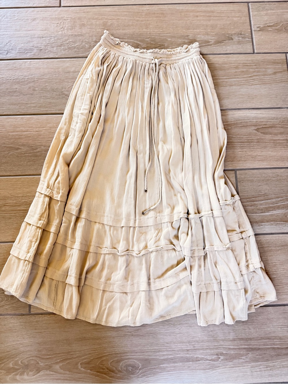 DownEast Cream Tiered Maxi Skirt with Drawstring Waist